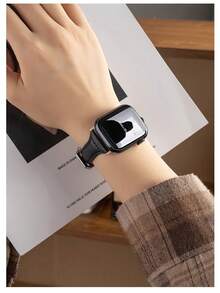 1件裝中性時尚風黑色人造皮革錶帶，適用 S8、S9、S10，45mm、44mm、38mm、40mm、41mm、42mm、49mm、46mm 運動智慧手錶手環，相容 Series/Ultra/SE 12/11/10/9/7/6/5/4/3/2/1 時尚錶帶 - 黑色 - 查看 5