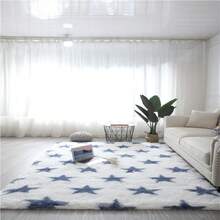 Large Shaggy Rugs Anti Slip Soft Fluffy Rug Living Room Bedroom Thick Carpet Mat - Blue Star On White - View 13