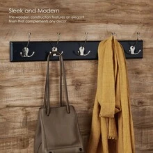 27 Inch Wall Mount Coat Rack With 5 Metal Hooks Stylish Storage Coats Keys Umbrellas Easy To Hang Versatile MDF Wood - 彩色 - 查看 5