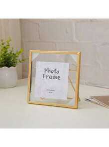 1 件金色高清玻璃浮动相框，带不同尺寸相框，桌面展示金属立式压花相框，适用于婚礼、派对、家居装饰，随机预设图片