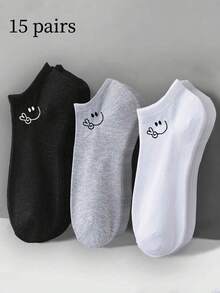 15 Pairs Solid Black/White/Gray Fashion Simple Breathable Moisture-Wicking Short Socks, Comfortable Sports Ankle Socks, Invisible Socks, Suitable For Daily Wear, Outdoor, Sports In All Seasons Christmas Gift - Multicolor - View 7