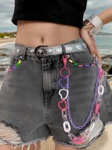 1pc Teenager Decorative Heart & Star 50cm Pants Chain, Cute Street Style Hip Hop Rock Cool Chain, Suitable For Jeans Fashion Waist Chain Accessory - Multicolor - View 3