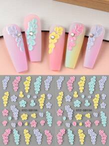 FULL BEAUTY 2 Stück 5D geprägte Fünf-Blüten-Nagelkunst-Aufkleber, bunte Blüten-Charms für Herbst und Winter, selbstklebende Nageldekore, weiße Nägel, Hochzeit Maniküre Dekorationen, Nagelzubehör