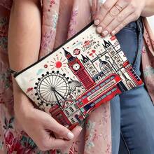 1pc, London Travel Gift Makeup Bag, London City Themed Cosmetic Storage Pouch, Beauty Accessory Kit, Portable Toiletries Organizer, Ideal For Travel, Vacation, Business, Fitness, And Outdoor Activities - Multicolor - View 3