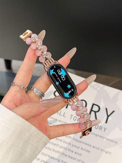 1 女款夏季度假风格，镶钻珍珠金属表带，适用于 Band 8 Pro/9 Pro、8/8 NFC/9/9 NFC/10/10 NFC、适用于 Mi Band 3/4/5/6/7、适用于 Redmi Watch4/Watch5