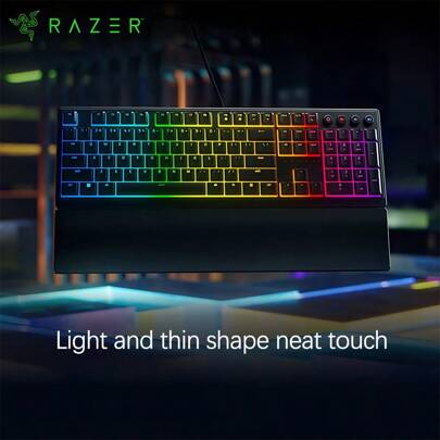 RAZER 雨林狼蛛V3輕機械鍵盤 全尺寸佈局 靜音輕機械軸體+RGB背光+記憶棉腕托 電競遊戲辦公室打字全能舒適之選