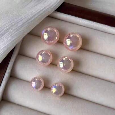 1 Pair Mermaid Pink Pearl Stud Earrings, Minimalist Elegant Sweet Style, Korean Chic Versatile Petite Daily Earrings