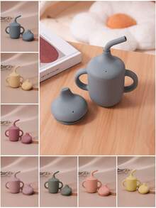 PopLittleOne 2PCS Baby Silicone Cup Double Lids With Handle Multi-Purpose Portable Water Bottle Kids Feeding Training Sippy Cups Liquid Storage Sets For Baby - Multicolor - View 1