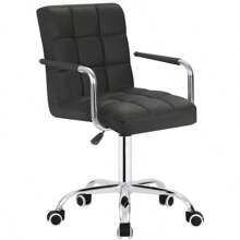 Desk Modern Office Chair With Wheels Vanity Chair PU Leather Mid-Back Rolling Cute For Office, Teen, And Bedroom Desks