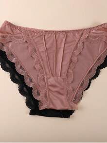 Lace Women Underpants Elegant Floral Lace Trim Low-Waist Women's Panties For Daily Wear Honeymoon Wedding Night Silky - 彩色 - 查看 2