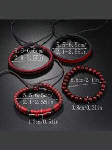 1pc, Fashion Vintage Men's Leather Bracelet Cupid's Arrow Wooden Beaded Leather Hand Woven Retro Fashion Bracelets For Men