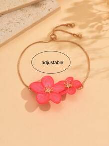 1 件可调节粉色花朵手链，女士优雅奢华设计，百搭花卉珠宝，适合日常佩戴、海滩、派对、送给家人和朋友的礼物 - 彩色 - 查看 4