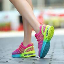 Women's Running Sneakers, Casual Comfy Outdoor Lace Up Low-Top Round Toe Breathable Lightweight Soft Sole Walking Sports Shoes - 玫紅色 - 查看 3