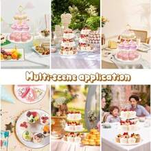 DI QIU REN 8PCS Cake Stand Set Plastic Cupcake Stands With Gold Rim Dessert Display Stands Set For Wedding Birthday Party Baby ShowerTea Party-0166 - White - View 5