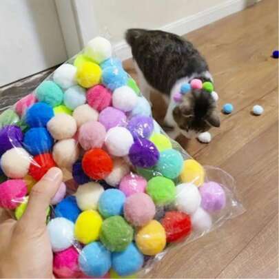 Interactive Launch Training Cat Toy Set – Including A Toy Launcher And 20/50/100 Puffballs, This Indoor Cat Toy Is Designed For Active Play, Promoting