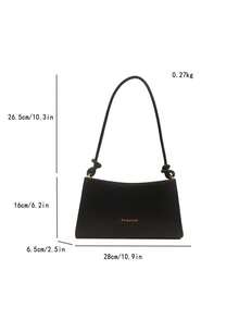 Fashionable Solid Color Minimalist Baguette Underarm Shoulder Bag - Black - View 6