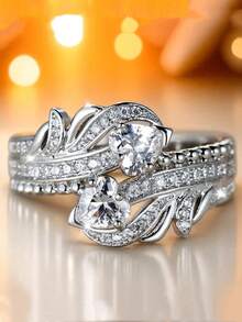 1 件时尚闪亮潮流简约银色镶嵌圆形水钻环圈戒指女士派对婚礼配饰礼物珠宝 - 戒指 - 查看 7