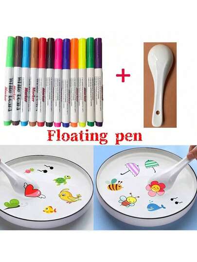 Random Color 1/8/12/24/36 Magic Watercolor Pen Color Floating Ink Marking, Suitable For Painting, PP Material, Ceramic Spoon, Acrylic Marking Pen, Minimalist Design, Suitable For Painting And Art Creation, Waterproof, Impermeable, Suitable For Most Surfaces, Birthday Gifts, Party Gifts (The Patterns, Text, And Logos On The Outer Shell Are Random)
