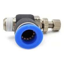 Regulador de caudal neumático en ángulo recto de 90°, 1 pieza, 1/8'' NPT, 8 mm. Para conectar tubos a 90 grados a una conexión hembra. Conexión BSP macho en un extremo y receptor a presión en el otro. - Azul - Ver 5