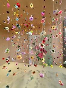 50pcs/Set Hanging Flower Garland Kit DIY Ceiling Flower Set DIY Flower Curtain Material Simulation Flower Pendant Ornaments Floating Flower Wall Hanging Backdrop Photography Design For Wedding Birthday Room Layout Gifts Graduation, Suspended Flower DIY Flower Curtain,DIY Wedding Arch,Artificial Flower Door Curtains