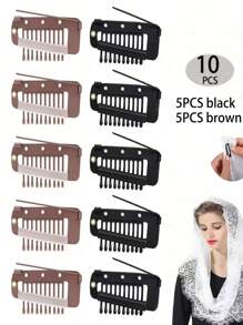 50个/20个/15个/10个/6个/3个装 流行发夹，帽子、面纱、围巾固定夹，假发发夹，弹性BB夹，发饰，头部饰品，女士发饰 - 黑色 - 查看 14