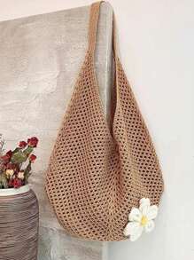 Hollow Out Weave Straw Bag Bohemian Beach Handbag Hollow Tote Bag Large Capacity Shopping Beach Bag Fashion Hollow Out Weave Straw Bag Beach Handbag Bohemian Style Beach Bag Slouchy Style Large Capacity Hollow Tote Bag Vacation