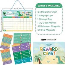 SHUS0146-Reward Chart For Dinosaur Magnetic Behavior Chart For At Home With 26 Chore Charts 120 Magnetic Star Stickers Dry Erase Responsibility Chart For Toddlers Potty Training - Dinosaur - 查看 2