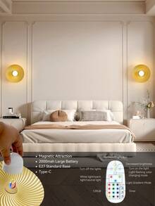 Rechargeable Battery Powered Wall Lamp, Iron Art Cordless Wall Light Set With Remote Control, 2000mAh Dimmable Detachable Rechargeable Bulb, 15-Color Wall Lamp For Bedroom, Living Room, Corridor, Hotel Decoration