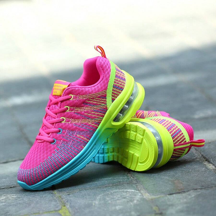 Women's Running Sneakers, Casual Comfy Outdoor Lace Up Low-Top Round Toe Breathable Lightweight Soft Sole Walking Sports Shoes - 玫紅色 - 查看 1