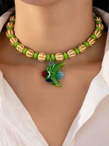 1 chiếc vòng cổ hạt gốm thủ công dành cho nữ, vòng cổ hạt bí ngô nhiều màu với mặt dây chuyền hình xương rồng và sao biển hình con tôm hùm (Màu sắc và hình dạng ngẫu nhiên) - Nhiều màu - Xem 5