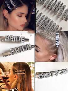 1pc Customized Zirconia Sparkling Hair Clip, Customized Name, Text, Wording, Celebrity/Idol Name, Cute Shiny Hair Accessory, Side Bangs Clip, Back To School Gift, Christmas Gift, Graduation Party, Wedding Bride Hair Clip - Silver - View 6
