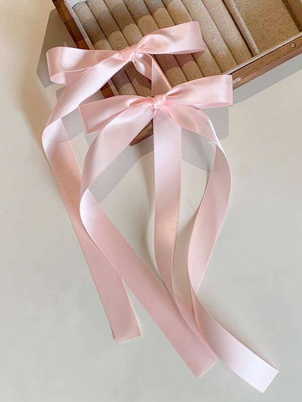 2pcs Women's Hair Accessories, Minimalist Fashion Bow Hair Clips, Elegant Ballet Style Ribbon Hair Clips, Sweet & Cute Barrettes For Everyday Use, Extra Long