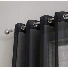 2 Cortinas de Gasa semitransparentes con Ojales para recámara y Sala de Estar (54 Pulgadas de Ancho x 84 Pulgadas de Largo, Gris Plateado) - Negro - Ver 7