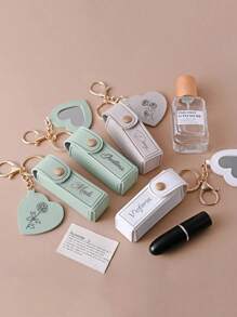 Personalized Customized Lipstick Bag Keychain, Lipstick Case With Mirror, Custom Name Anti Lost Lipstick Storage Bag, Bridesmaid Gift, Valentine's Day Gift, Engraved, Stainless, Unisex, Casual, Custom, For Father's Day, For Graduation, For Weddings, For Housewarming, School Supplies, For Teenagers, Junior High School Students