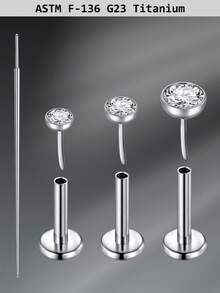 CIZME 4pcs Titanium Alloy Cubic Zirconia 20G Lip Studs, Daily Decoration; 6/7/8mm Flat Lip Rings, G23 Low Allergy Medusa Lip Studs; 2.5/3/4mm Cubic Zirconia Push-In Ear Cartilage Earrings, Lip Piercing Jewelry - Lip Studs - View 13