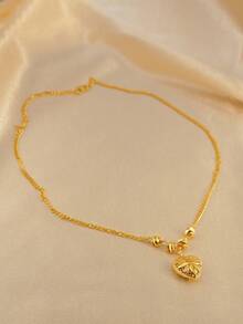 24 Karat Gold Blumen Anhänger Halskette mit 50 cm Wasserwellen Kette, hochwertige Luxus Schmuckzubehör, Accessoires für den Nationalfeiertag in Saudi-Arabien