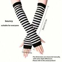 1 Pair Striped Fingerless Gloves, Fashionable Cartoon Design, Warm & UV Protection, Unisex For Party Costume Decor