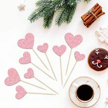 15/30 件闪光心形纸杯蛋糕装饰甜蜜爱情主题心形蛋糕挑选装饰婚礼订婚新娘送礼会生日情人节派对装饰