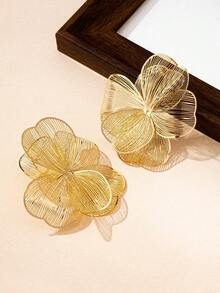 1 Pair Vintage Elegant Metallic Gold Textured Floral Pendant Earrings, Suitable For Women's Daily, Party, Holiday, Gift