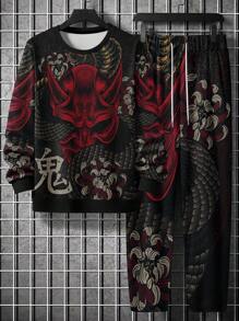 2pcs Men's Printed Long Sleeve Crew Neck Sweatshirt And Sweatpants Casual Suit , Fall Clothes - Multicolor - View 4