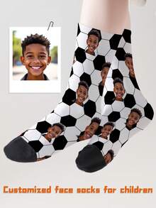 1 Pair Customized Face Print Mid-Calf Socks For Girls And Boys, Personalized Teenage Socks With Photo, Fun Customized Image Mid-Calf Long Socks For Boys And Girls, Suitable For Daily Wear, Holidays, Birthdays, And Other Occasions,Christmas Gift Supplies