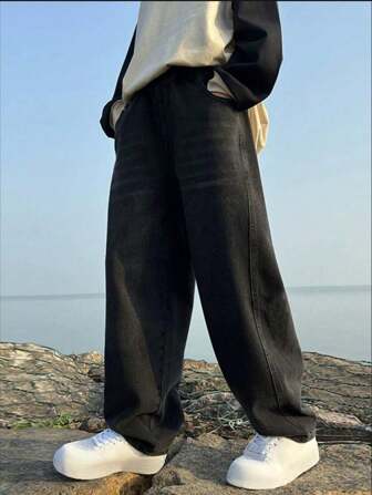 青少年男孩休闲水洗宽松直筒牛仔裤