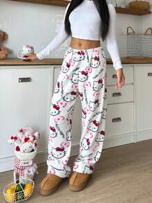 Sanrio 1pc  Plush Warm Fleece Fluffy Pants For Women, Cute & Comfortable For Autumn/Winter, Fall, Cozy