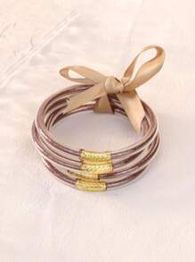 5pcs Cute And Sweet Colorful Glitter Jelly Bangle With Bow Tie, Bracelets Stack Perfect For Party And Daily Use