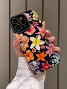 1 pieza Funda protectora suave de piel sintética con rayas verticales de flores amarillas y blancas, compatible con Apple 16/16PLUS/16PRO/16PROMAX