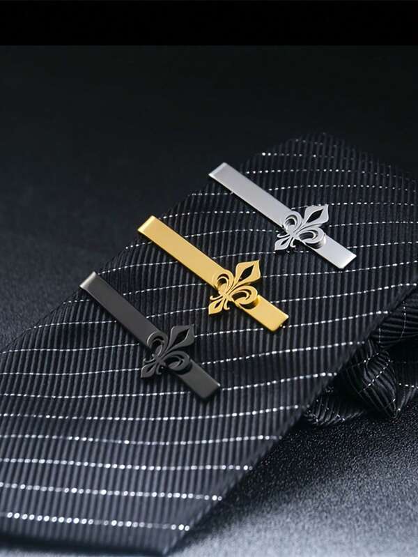 1 Piece Men's Tie Clip, Stainless Steel Fleur - De - Lis Tie Pin, Silver, Father's Day Gift, Suitable For Daily Work And Office Wear