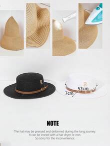 Boho 1 szt. Damski, modny i uroczy słomkowy kapelusz ze skórzaną klamrą, odpowiedni na wakacje na plaży, do codziennego użytku i z ochroną przeciwsłoneczną. Kapelusz kowbojski na Walentynki