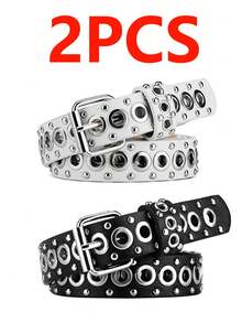1pc Women's Belt Fashionable Rivet Belt Needle Buckle Belt Street Punk Hip Hop Style Y2K Belt Paired With Skirt Jeans Belts Fall, Autumn, Halloween - Black - View 9