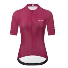 RAUDAX 女式简约运动骑行服，高弹力全拉链前片，双层面料，透气后片，适合公路骑行、跑步、骑自行车 - 酒紅色 - 查看 3