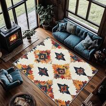 3x5 Rugs, 2x3 Rug, Southwestern Rustic Area Rug, Colorful Geometric Door, Washable & Non - Slip Small Carpet, Home Decor - Cam Xanh đậm Be - Xem 2